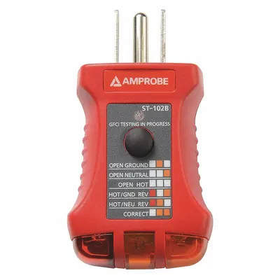 AMPROBE Receptacle Tester with GFCI: 110 V AC to 125 V AC, 5-15P, GFCI/Std, Light - GFCI Testers