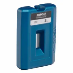 Solid gel ice pack in blue. Measures 6 inches in length, 2 1/8 inches in width, and 9 inches in thickness. Reusable for maintaining cold temperatures in coolers and insulated containers.
