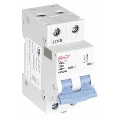 Dayton Supplementary Protector: 10 A Amps, 7.5kA at 480V AC, Screw Clamp, NDB2-63 - C-Curve, 2-Pole UL1077 DIN Rail-Mount Supplementary Protectors