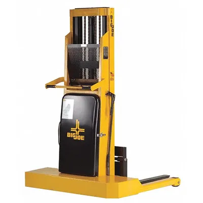 BIG JOE Stacker: 1,500 lb, 57 in Max Lifting Ht, Adj Fork, 30 in L x 24 in W Fork - Electric-Lift & Manual-Push Straddle Stackers
