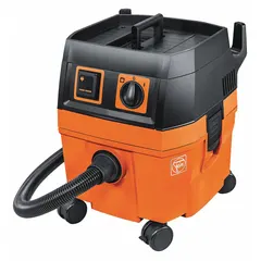 Corded dry/wet dust extractor with a 5 3/4 gal plastic tank. Delivers 151 cfm airflow through a 1 3/8 in hose for general workshop cleanup and dust collection during sanding, drilling, and cutting tasks. Not HEPA filtered.