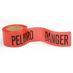 Bilingual Danger Barrier Tape, 3 in x 300 ft, Polyethylene, Black on Yellow