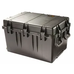 This impact-resistant suitcase-style case has interior dimensions of 20 3/4 in x 29 3/4 in x 17 3/4 in. It features press and pull latches, weighs 31 lb, and is black. The case is mobile and not carry-on size. Supplied without foam, it is suitable for transporting sensitive equipment and tools in industrial and field service environments.