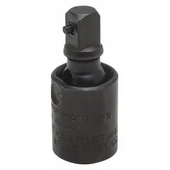 Square-type flex impact socket adapter with 1/4 in output drive size and 1 3/8 in overall length. Designed for transferring torque at an angle in confined spaces using impact tools.
