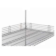 Steel ledge designed for wire shelving systems to provide a retaining edge that helps prevent items from falling off. Measures 72 inches in length with a chrome finish. Suitable for organizing and securing stored goods in commercial or industrial settings.
