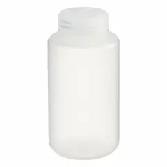 Translucent, colorless PPCO centrifuge bottle with 250 mL capacity, 61.8 mm body diameter, and maximum centrifugal force of 13,200 x g. Suitable for high-speed separation of liquids in laboratory and industrial applications, including pelleting cells and precipitates.