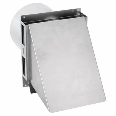TJERNLUND Vent Hood: Vented Rain Cap, Round, 8 in Duct, 5052, Aluminum, Silver Finish - Wall & Soffit Vent Caps