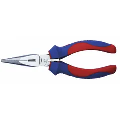These needle-nose pliers feature serrated jaws for gripping and bending wire or small parts in confined spaces. With a 2 in jaw length and 1/4 in tip width, they are suited for electrical, machining, and instrumentation tasks. Overall length is 6 3/8 in.