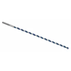 Round-shank masonry drill bit for hammer drilling in concrete, brick, and block. 5/16 in diameter, 12 in overall length with 10 in maximum drilling depth. Suitable for anchor installation and conduit routing in construction and renovation.