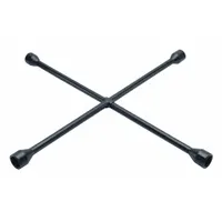 This 4-way lug nut wrench features four SAE wrench head sizes (7/8 in, 15/16 in, 1 in, 1 1/16 in) with a 6-point socket shape. The black oxide finish provides corrosion resistance. Designed for use with standard lug nuts on passenger vehicles, it is suitable for tire changes and wheel maintenance. No leverage bar hole is included