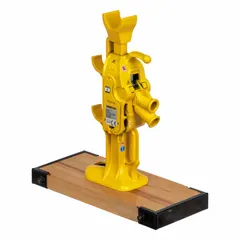 Lever-operated mechanical ratchet jack with 10 ton load capacity and 20 3/4 in minimum lift. Constructed from alloy steel for strength. Suitable for lifting heavy loads in maintenance and material handling tasks requiring manual operation.