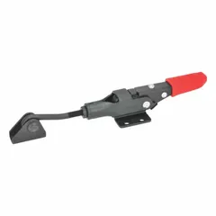 Horizontal latch-type toggle clamp with locking handle and 13 mm maximum hook adjustment. Used for secure, repeatable clamping in jigs, fixtures, and workholding setups in machining, assembly, and fabrication applications.