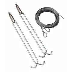 Aircraft cable hanging kit for suspending low-profile LED strip channels. Includes 120-inch long, 1/6-inch wide cable with high gloss baked enamel finish. Used in commercial or industrial lighting installations requiring adjustable ceiling drops.
