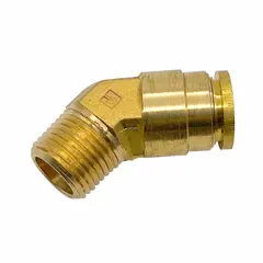 Brass adapter fitting with push-to-connect on tube side and male NPT thread on pipe side. Features Vibra-Seal thread sealant for leak-resistant connections. Used in air brake systems and pneumatic applications to connect 1/2 in OD tubing to a 1/2 in male NPT port.