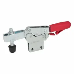 This horizontal acting toggle clamp features a locking handle and flange base mounting. It is suited for quick, secure workpiece holding in industrial machining, welding, and assembly applications where repetitive positioning is required.