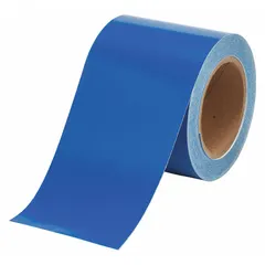 Blue solid-color banding tape for pipe identification, made of vinyl. Measures 4 inches wide by 90 feet long (1,080 inches) on a roll. Non-reflective finish suitable for marking piping systems in industrial environments.