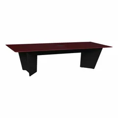 Laminate/melamine rectangular conference table with mahogany finish and PVC edge banding. Seats 10 with an overall length of 120 inches. Suitable for boardrooms, meeting rooms, and executive offices.