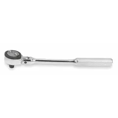 This PROTO flex-head ratchet features a reversible round head with a chrome finish. With a 5° minimum arc swing and 6-1/2 in overall length, it is suited for tightening and loosening fasteners in confined spaces where a full swing arc is not possible.