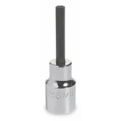 This hex bit socket features a 1/2 in drive and a fixed insert design with a 15 mm hex tip. It is used for driving hex-head fasteners in assembly, maintenance, and repair tasks. Overall length is 3 41/64 in.