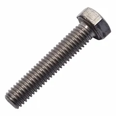 Hex head bolt made of Grade 2 titanium with plain finish. Metric M5x0.8 thread, 25 mm length. Meets DIN 933 material and dimensional standards. Supplied in small pack without nut. Suitable for corrosive or weight-sensitive industrial applications.