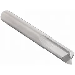 Carbide square end mill with two straight flutes, designed for slotting, profiling, and contouring aluminum and non-ferrous materials. 3/8" cutting diameter, 7/8" length of cut, 2-1/2" overall length. Manufacturer part number C60654.