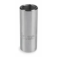 1/4" drive deep socket with 1/2" hex size, 6-point design for maximum torque transfer. Chrome finish resists corrosion. Not tether capable. Suitable for turning fasteners in recessed areas during automotive and industrial maintenance.