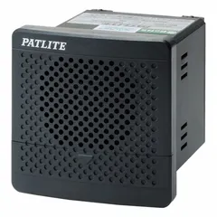 Indoor tone alarm operating on 12 to 24V DC with 4W power consumption. Dark gray housing measures 80 mm L x 80 mm W. Suitable for audible signaling in industrial environments such as manufacturing plants, control rooms, and automation lines for machine status, fault, or warning alerts.