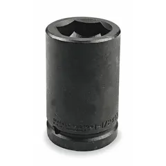 This SAE Budd Wheel Impact Socket features a 1 1/2 in socket size with a 6-point deep configuration and black oxide finish. Designed for impact tool use, it provides secure engagement on Budd-style wheel nuts in heavy-duty truck and fleet maintenance applications.