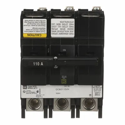 SQUARE D Miniature Circuit Breaker: 110 A, 120/240V AC, Three Phase, 22kA at 120/240V AC - QOB Series, Bolt-On Square D Miniature Circuit Breakers