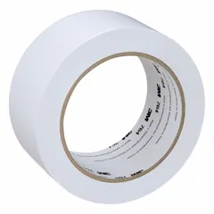 Solid white vinyl tape for marking aisles, boundaries, and hazard areas in industrial facilities. 2 in width, 108 ft length, 5 mil thickness. No message legend. Suitable for indoor floor marking applications requiring durable visual cues.