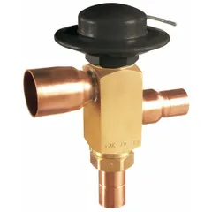 Fixed-adjustment low ambient control valve for R-407C refrigerant systems. Maintains proper condensing pressure during low ambient temperatures. Features 5/8 inch female sweat connections on both condenser and receiver ports with a 295 psi setting.