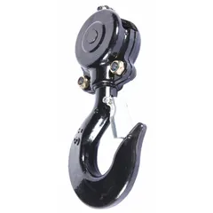 This bottom hook assembly is designed for use with Dayton manual chain hoists. It includes a safety latch and supports loads up to 6,000 lb. Suitable for replacement or integration in lifting applications.