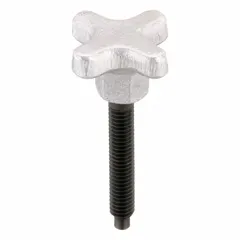 This lobed-head hand knob screw features a dog-point tip for precise locating in mating holes. With a 5/16"-18 thread and 1 3/4 in thread length, it is suited for manual clamping and positioning in jigs, fixtures, and workholding applications. Sold as a 2-pack.