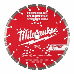This 12 in diameter diamond saw blade is designed for cutting block, brick, concrete, and stone on masonry saws. It supports both wet and dry operation, making it suitable for construction and renovation tasks requiring precise cuts in hard materials.