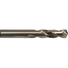 This 7.5 mm cobalt screw-machine length drill bit features a 135° split point and straw/bronze finish. Designed for high-speed drilling in automated machining centers and CNC lathes, its short rigid construction minimizes deflection for precise hole creation in metalworking applications.