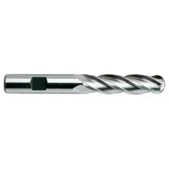 Cobalt ball end mill with TiCN coating and 4 flutes. Mill diameter 1/4", length of cut 1-1/4", overall length 3-1/16". Suitable for contouring, slotting, and profiling in general machining applications on ferrous materials.