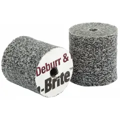 This SCOTCH-BRITE DP-UW unitized wheel is 1 inch in diameter and 1 inch wide with a 3/16 inch arbor hole. It features a ceramic medium grade and a Medium/Soft (6) density rating. Designed for cool-cutting light deburring and finishing on all materials, it removes burrs and blends surfaces with minimal heat generation.