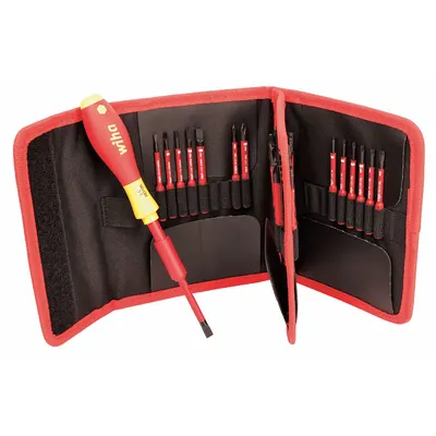 WIHA Multi-Bit Screwdriver: Hex/Phillips/Pozidriv/Slotted/Square/Torx/Xeno Tip, 29 Tips - Insulated Multi-Bit Screwdrivers