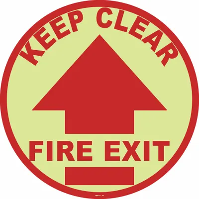 STRANCO Anti-Slip Floor Sign: Vinyl, Adhesive Sign Mounting, 17 in x 17 in Nominal Sign Size - Keep Clear Fire Exit Floor Signs