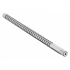 Hex broach for cutting hexagonal holes in metal workpieces. Requires a 5/8 in pilot hole and a minimum workpiece thickness of 5/8 in. Overall tool length is 16-7/8 in. Used in machining operations to produce internal hex shapes for keyed shafts or fasteners.