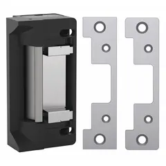 Cylindrical electric strike for access control systems, constructed in stainless steel. Accepts 12/24 V input and rated heavy duty for high-traffic commercial or industrial door openings. Measures 4 7/8 in height by 1 1/4 in width.