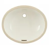 Vitreous china undermount sink in white. Overall length 19-1/4 in, width 16-1/4 in. Includes mounting hardware, template, and sealing compound. Suitable for residential or commercial washroom installations where a seamless countertop integration is desired