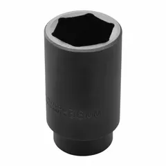 This 1/2" drive impact socket is designed for use with impact tools. It features a 36 mm metric size, 6-point configuration, and deep length for accessing recessed fasteners. The black oxide finish provides corrosion resistance. Typical applications include heavy-duty fastening and loosening of nuts and bolts in industrial maintenance, automotive repair, and assembly.