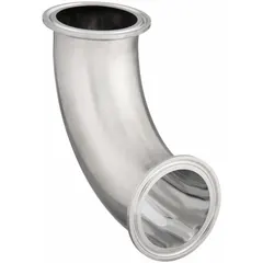 This 90° elbow is a 316L stainless steel sanitary tube fitting with 3 in OD x 3 in OD size and clamp connection. It meets ASME BPE standards for hygienic piping systems. Typical applications include food, dairy, beverage, pharmaceutical, and bioprocessing industries where clean flow and corrosion resistance are required.