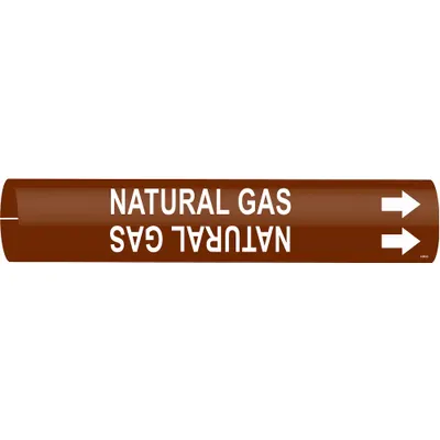 BRADY Pipe Marker: Natural Gas, Brown, White, Fits 4 to 6 in Pipe O.D., 1 Pipe Markers - Natural Gas Snap-On Pipe Markers