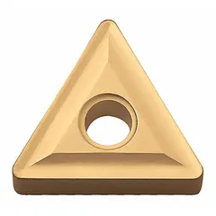 This triangle (T) indexable turning insert is made of PVD carbide, designed for turning, facing, and profiling operations on metals. It provides wear resistance and consistent cutting performance in industrial machining applications.