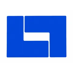 L-shaped floor marking tape for marking corners, edges, and boundaries in industrial facilities. Solid blue color with no legend provides clear visual cues for safety zones, equipment perimeters, or aisle demarcation. Polyester backing with 8 mil thickness. Each sheet measures 4 in x 10 in. Pack of 20.