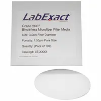 LABEXACT Glass Microfiber Filter: VSS, 8.26 cm Dia, 0.43 mm Thick, 1.5 um Pore Size