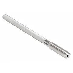 This straight-flute chucking reamer is made of high-speed steel with a 23/64-inch (0.3594-inch) diameter. It features a neutral rake angle and is used for enlarging and finishing holes to precise tolerances in metalworking and industrial manufacturing applications.