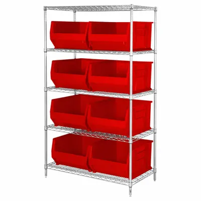 QUANTUM STORAGE SYSTEMS Shelving Unit: 42 in x 30 in x 74 in, 1 Sided, 8 Bins, Shelf Bin - Wire Stationary Bin Shelving with Closed-Front Bins